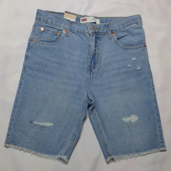 NWT LEVI’S 511 boys SHORTS blue DENIM adjustable waist DISTRESSED slim SIZE 16 - Picture 1 of 9